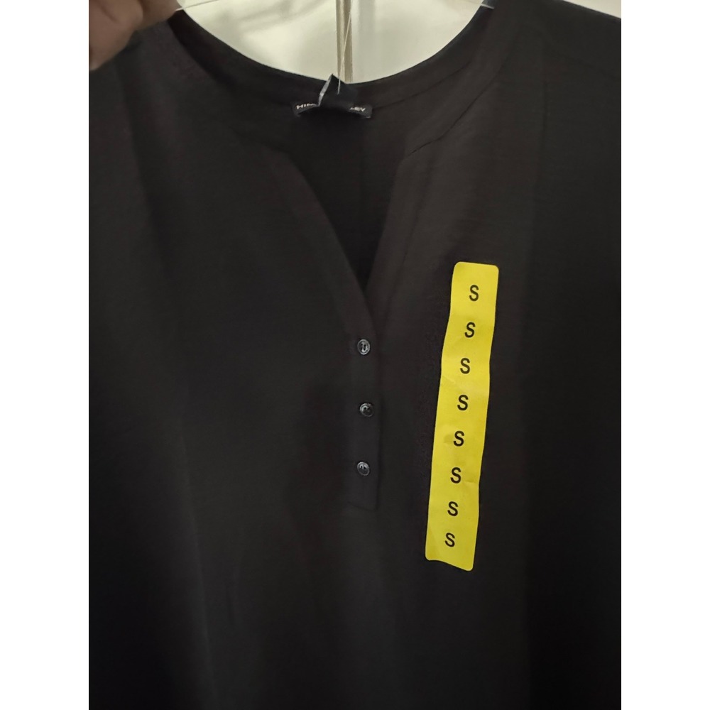 Hilary Radley Womens Black Short Sleeve Split Neck Henley Blouse Top Small NWT - Picture 6 of 12